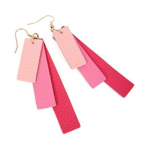 Pink Leather Strip Drop Earrings