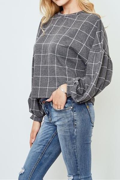 Office Gossip Gray Plaid Sweater Top