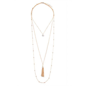 Perfect Trio Layered Tassel Necklace (Gold)
