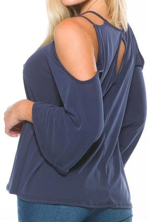 Cold Shoulder Bell Sleeve Top (Slate)