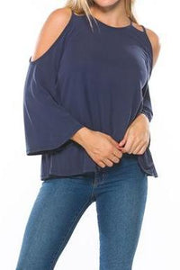 Cold Shoulder Bell Sleeve Top (Slate)