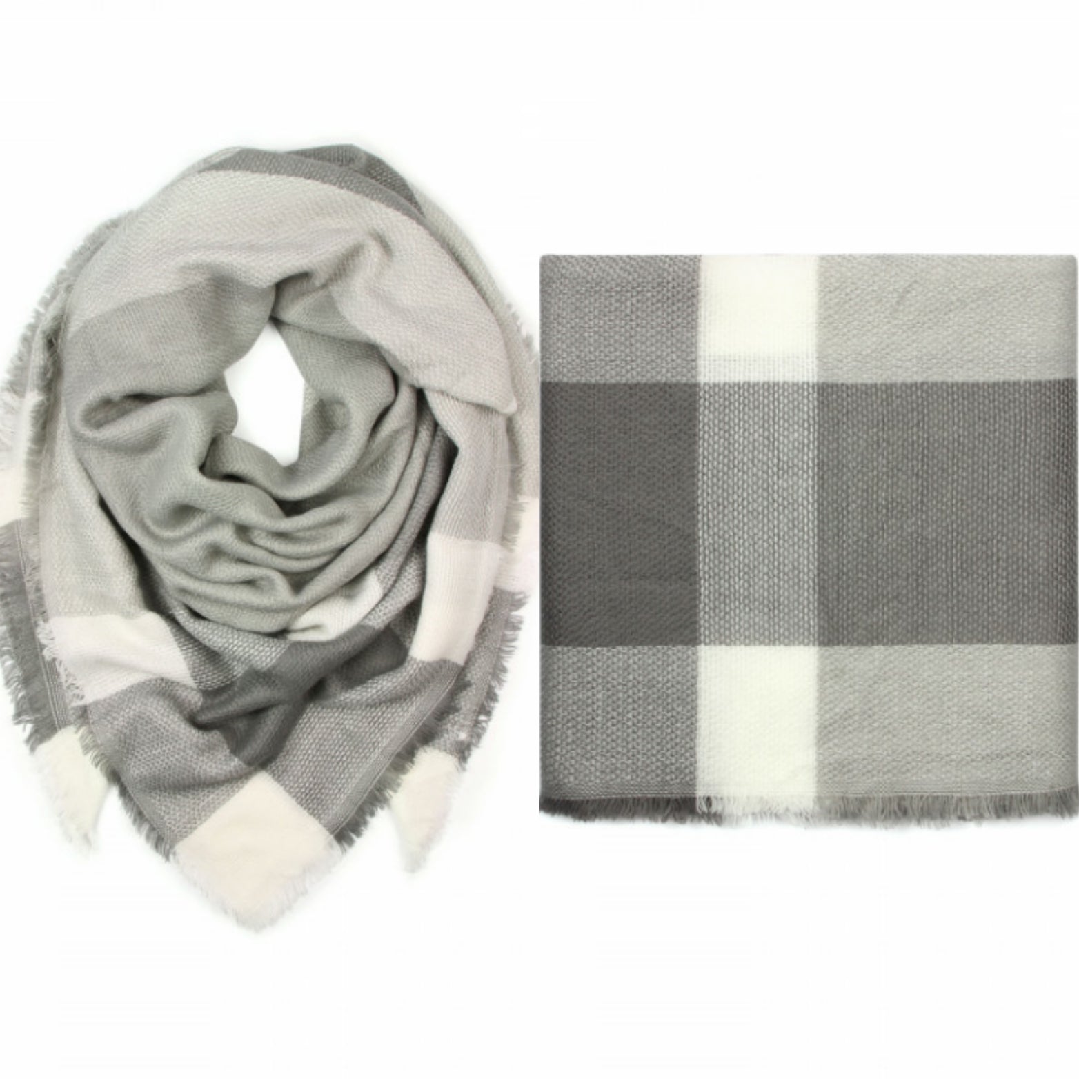 Mountain Babe Plaid Blanket Scarf (Gray)