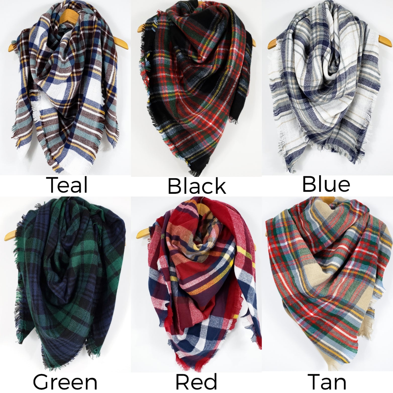 Cozy at Heart Plaid Blanket Scarf (Tan)