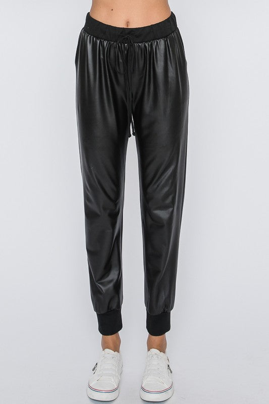Luxe in Leather Black Joggers