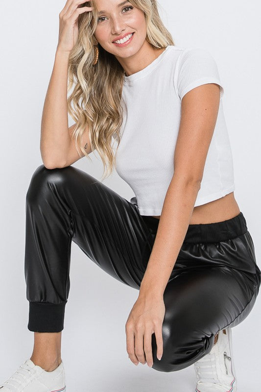 Luxe in Leather Black Joggers