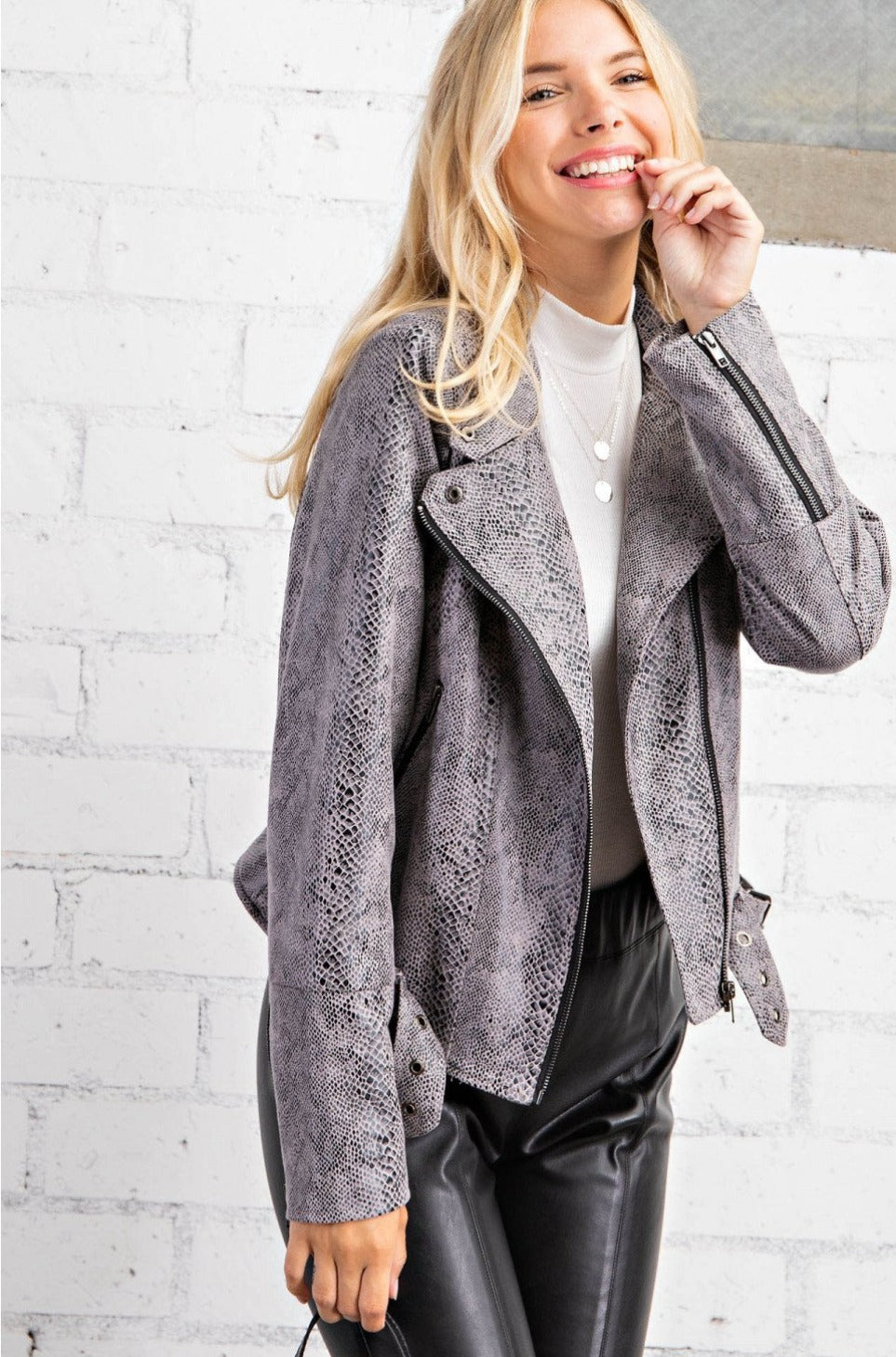 Durango Faux Snakeskin Belted Jacket (Gray)