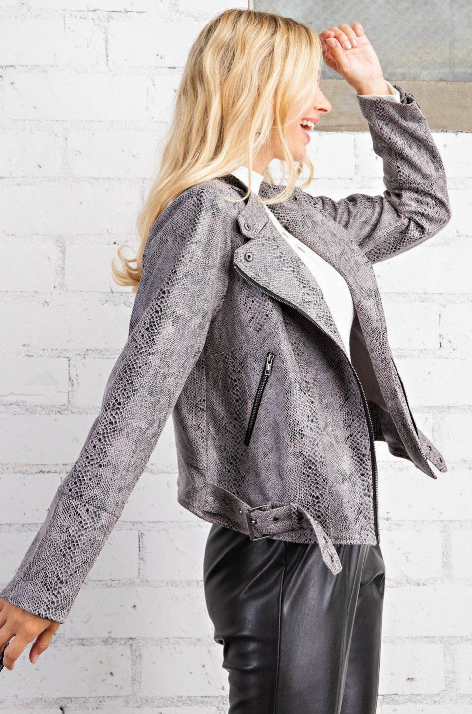 Durango Faux Snakeskin Belted Jacket (Gray)