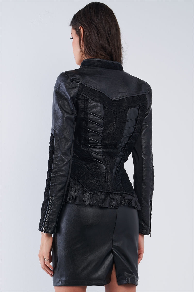 Tempting Fate Corset Paneled Leather Jacket (Black)