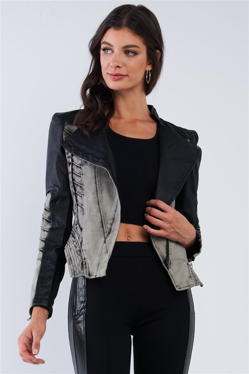 Tempting Fate Corset Paneled Leather Jacket (Gray)