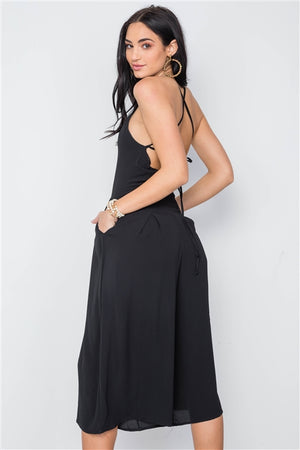 Piper Pocket Palazzo Cropped Black Jumpsuit