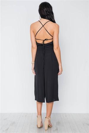 Piper Pocket Palazzo Cropped Black Jumpsuit