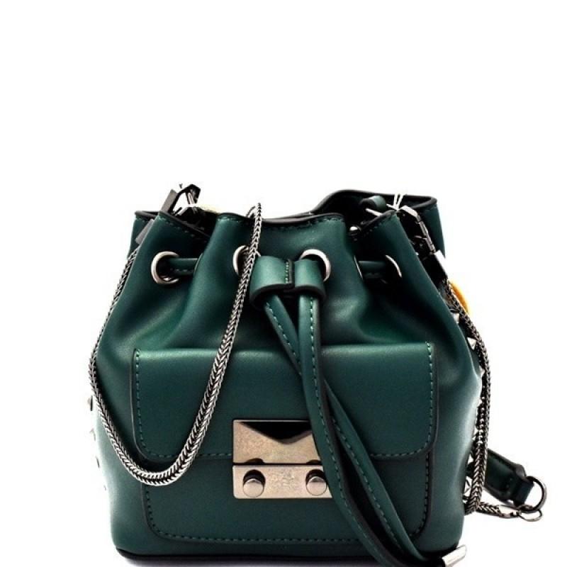 Mini Bucket Vegan Leather Shoulder Bag (Emerald)