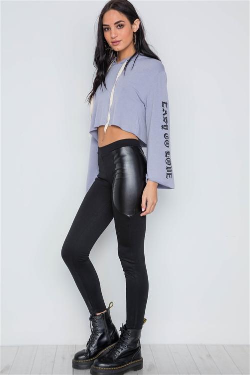Edgy Vibes Leather Panel Ankle Leggings (Black)