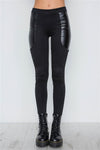 Edgy Vibes Leather Panel Ankle Leggings (Black)