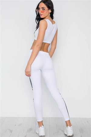 Edgy Vibes Leather Panel Ankle Leggings (White)