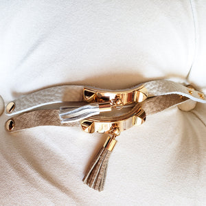 Boho Tassel Leather Bracelet (Taupe)