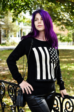 Stars & Stripes American Flag Sweater (Black)