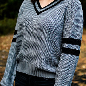 Collegiate V Neck Varsity Sweater (Charcoal)