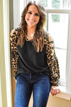 Cut Out Leopard Sleeve Top (Black)