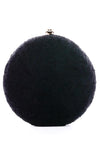 Gwen Fuzzy Circle Faux Fur Clutch (Black)