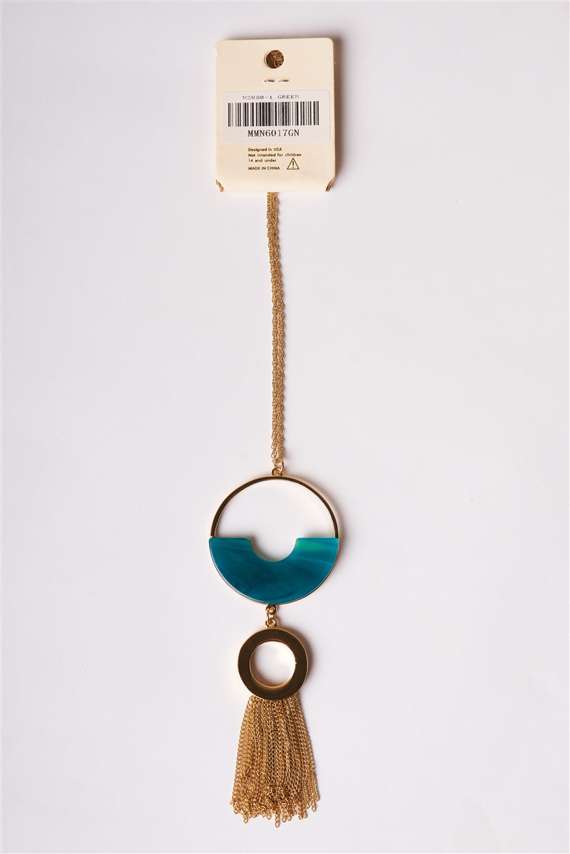 Lily Circle Tassel Gold Necklace (Teal)