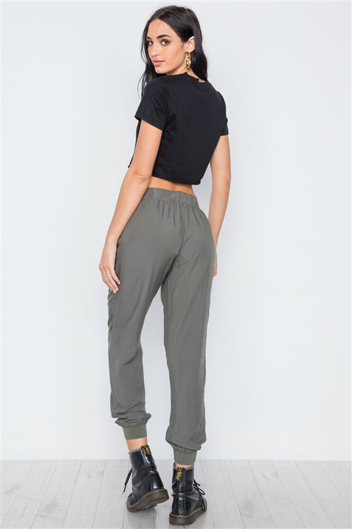 Aussie Olive High Waisted Woven Joggers