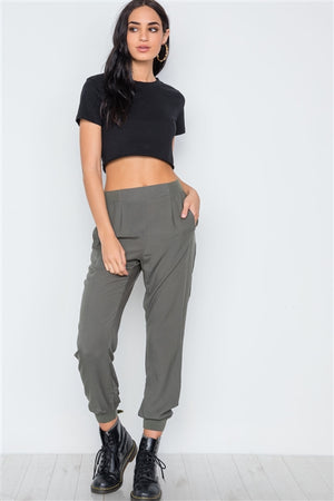 Aussie Olive High Waisted Woven Joggers