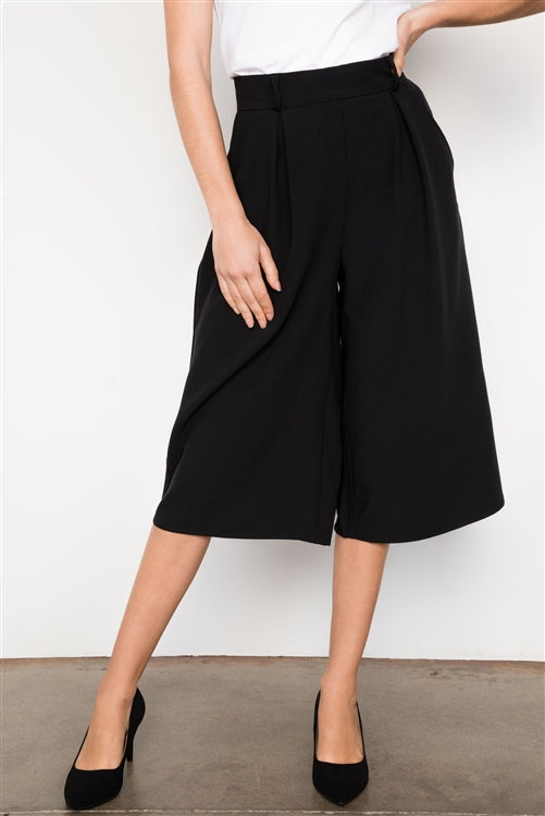 Influential Wide Leg Cropped Trouser Pants (Black)