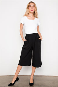 Influential Wide Leg Cropped Trouser Pants (Black)