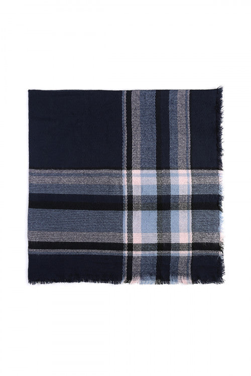 Mountain Babe Plaid Blanket Scarf (Blue)