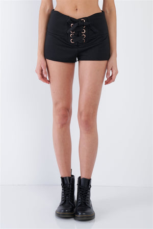Kyla Lace Up Comfy Lounge Shorts (Black)