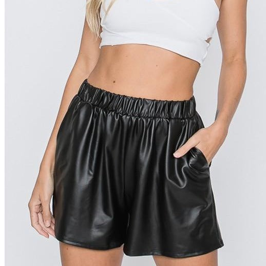 Luxe in Leather Black Paper Bag Shorts