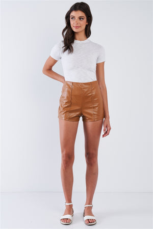 Sublime Vegan Leather High Waist Camel Mini Shorts
