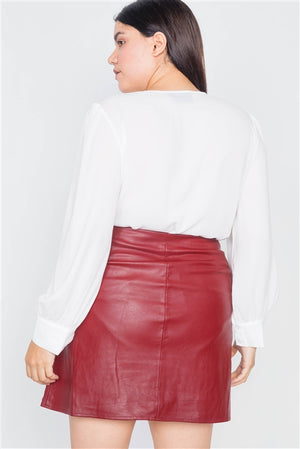 Cherry Pie Grommet Faux Leather Mini Skirt (Plus)