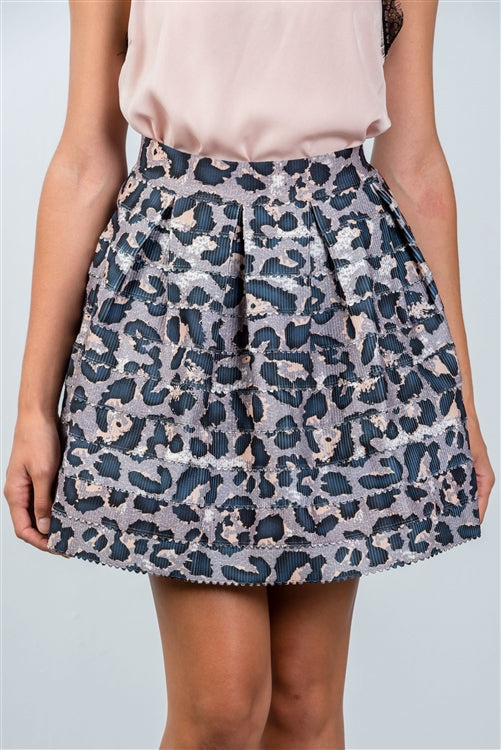 Gray Skies Leopard Print Pleated Skirt