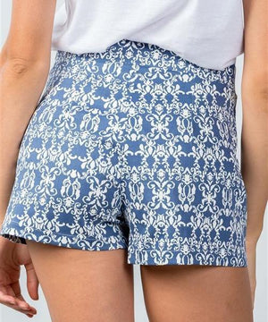 Southern Belle Blue Print High Waist Shorts