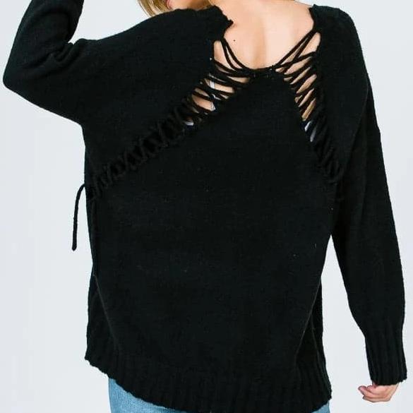 Lifestyle Laced Back V Neck Sweater (Black)