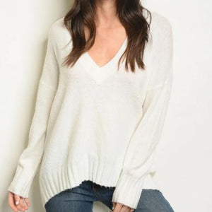 Lifestyle Laced Back V Neck Sweater (Ivory)