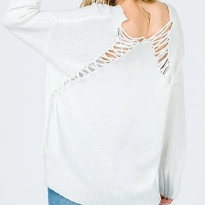 Lifestyle Laced Back V Neck Sweater (Ivory)