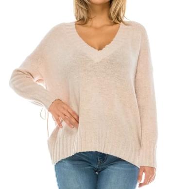 Lifestyle Laced Back V Neck Sweater (Oatmeal)