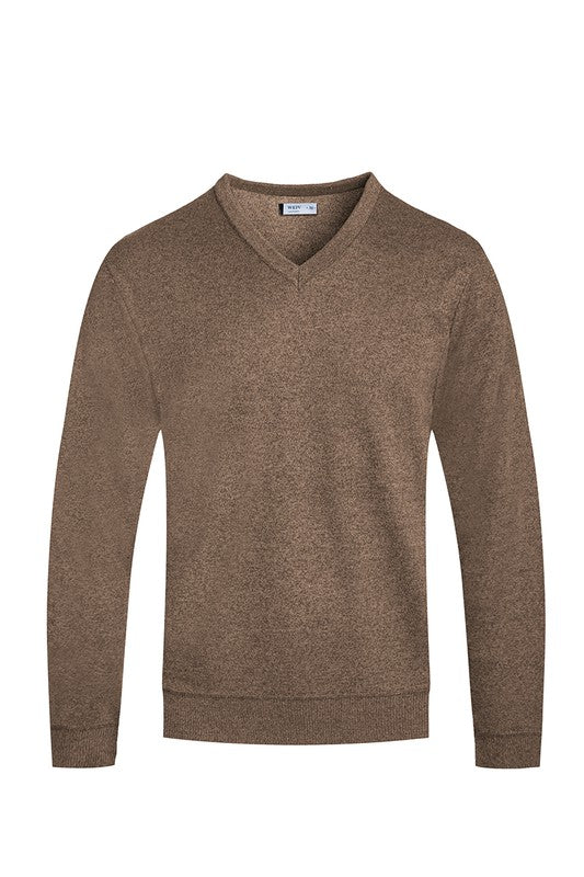 Work From Home Cozy V Neck Sweater (Brown)