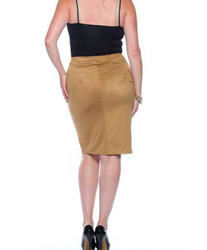 Suede Camel Bodycon Skirt (Plus)