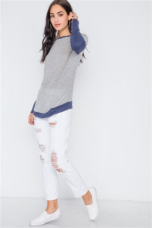 Tomboy Distressed Contrast Tee (Blue)