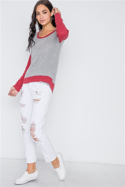 Tomboy Distressed Contrast Tee (Red)