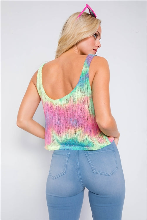 Beach Sunrise Tie Dye Crop Knit Tank