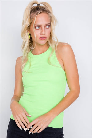 Sporty Chick Basic Ribbed Neon Green Tank Top