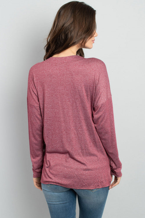 Lace It Up Burgundy Marled Top