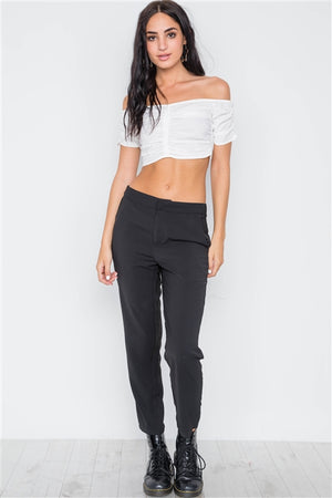 Ruched Off the Shoulder Crop Top (White)