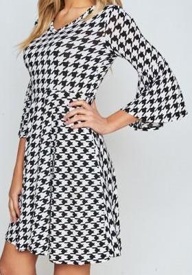Houndstooth Fit & Flare Dress