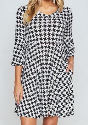 Houndstooth Fit & Flare Dress
